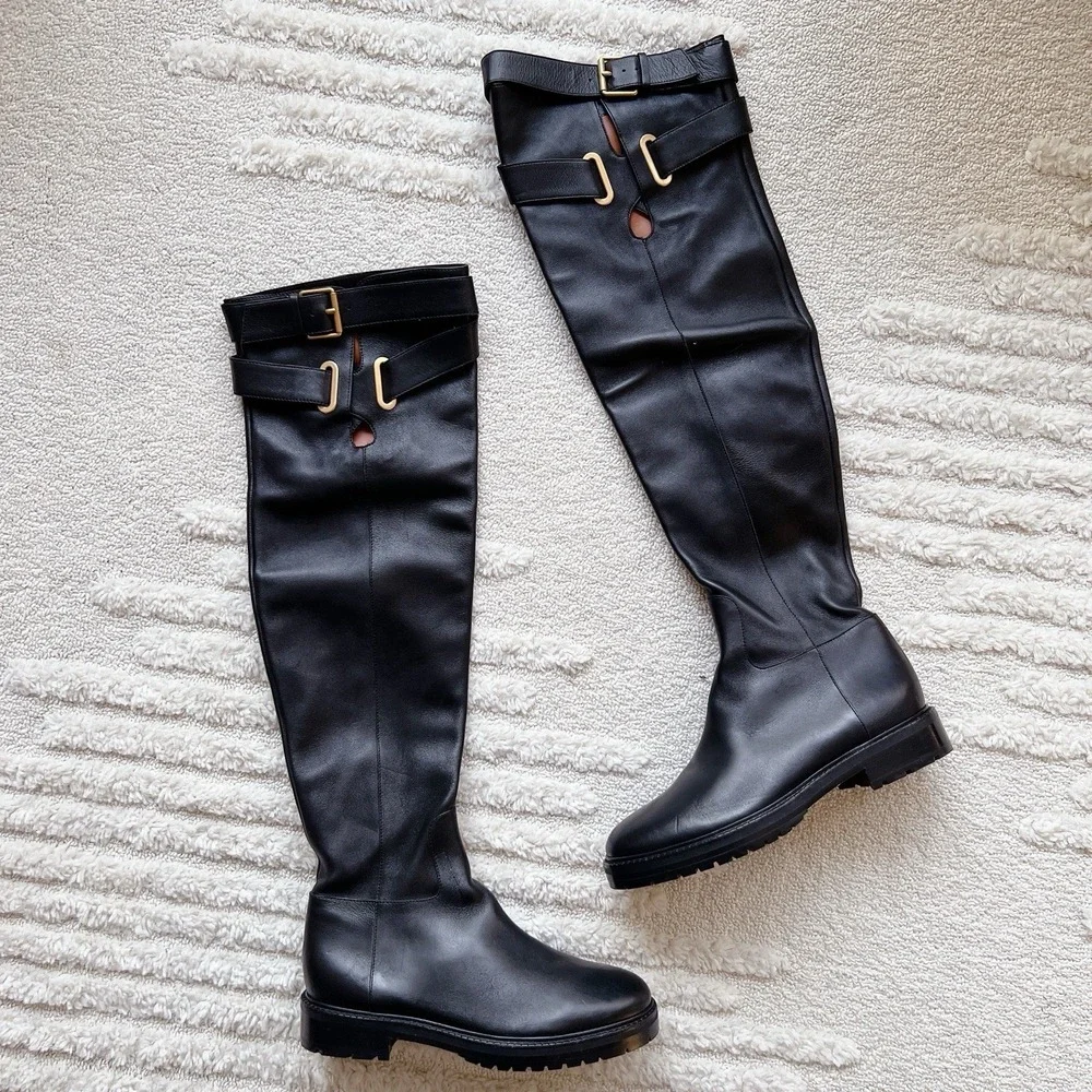 VALENTINO GARAVANI Bowrap buckled Black Leather Over The Knee OTK EU 38.5 US 8.5